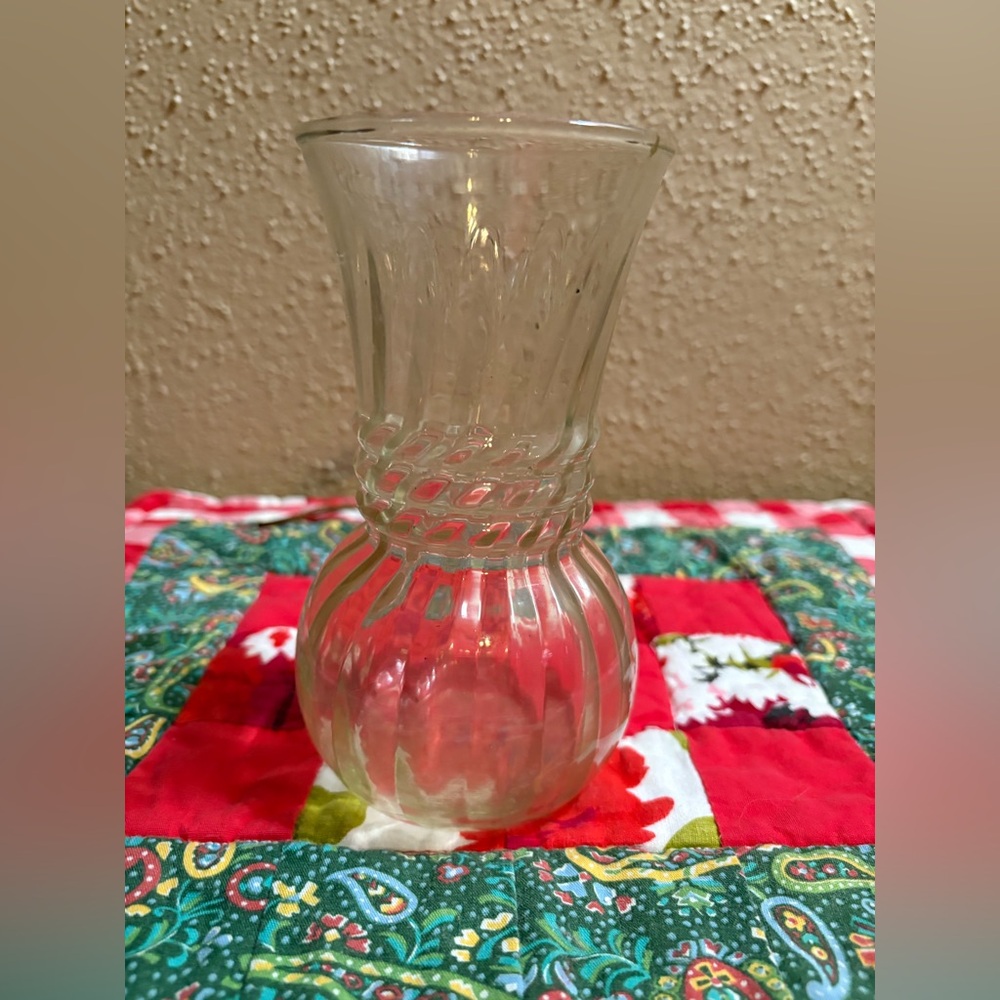 Vintage Clear Vase with a Swirl, Rope Design
